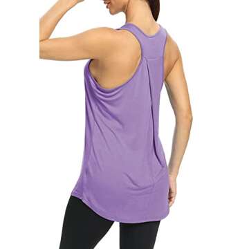 Bestisun Womens Long Tank Tops Running Workout Yoga Clothing Athletic Wear Sports Gym Shirts Purple L