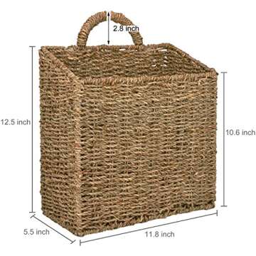 MyGift 12.5 Inch Rustic Woven Wall Hanging Storage Basket, Large Decorative Baskets, Magazine and Mail Organizer Basket