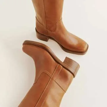 Brown Knee High Boots for Women Square Toe Wide Calf Boots Casual Comfortable Chunky Block Heel Tall Boots Riding Boots