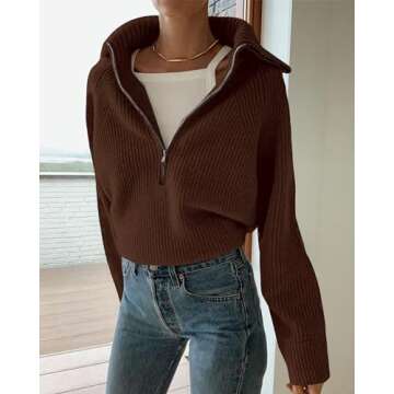 BTFBM Women's Half Zip Pullover Sweater - Cozy & Stylish for Fall