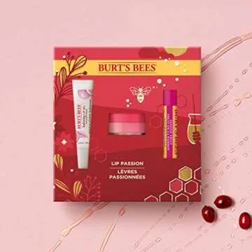 Burt's Bees Christmas Gifts, 3 Lip Care Stocking Stuffers Products, Lip Passion Set - Passionfruit Moisturizing Lip Balm, Overnight Intensive Lip Treatment & Hydrating Lip Oil