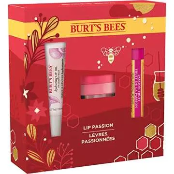 Burt's Bees Christmas Gifts, 3 Lip Care Stocking Stuffers Products, Lip Passion Set - Passionfruit Moisturizing Lip Balm, Overnight Intensive Lip Treatment & Hydrating Lip Oil