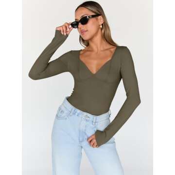 Trendy Queen Womens Tops - Stylish Long Sleeve V Neck Shirt for Confident Looks