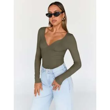 Trendy Queen Women's V Neck Long Sleeve Tops for All Occasions