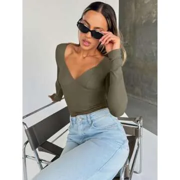 Trendy Queen Women's V Neck Long Sleeve Tops for All Occasions