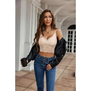 Avidlove Lace Racerback Bralette - Elegant Crop Top in Beige