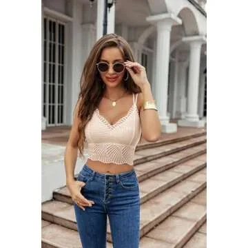 Avidlove Lace Racerback Bralette - Elegant Crop Top in Beige