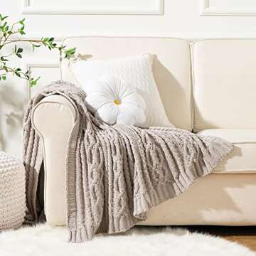 Battilo Light Grey Throw Blanket for Couch, Woven Chenille Knit Throw Blanket Versatile for Chair, 5...