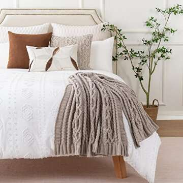 Battilo Light Grey Throw Blanket for Couch, Woven Chenille Knit Throw Blanket Versatile for Chair, 51 x 67 Inch Super Soft Warm Decorative Blanket for Bed, Sofa and Living Room