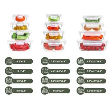 BAYZZ Airtight Glass Meal Prep Containers Set, 24 Pieces of Versatile Food Storage Solutions