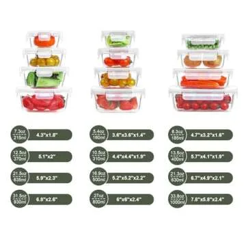 BAYZZ Airtight Glass Meal Prep Containers Set, 24 Pieces of Versatile Food Storage Solutions