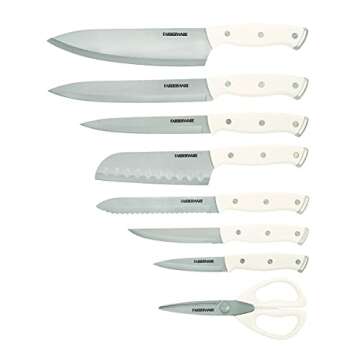 Farberware Edgekeeper Triple Riveted Knife Block Set with Built in Sharpener, 14-Piece, White