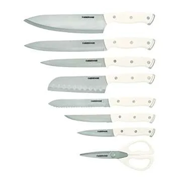 Farberware Edgekeeper Triple Riveted Knife Block Set with Built in Sharpener, 14-Piece, White