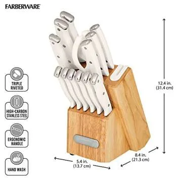 Farberware Edgekeeper Triple Riveted Knife Block Set with Built in Sharpener, 14-Piece, White