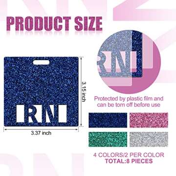 8 Pcs Registered Nurse RN Glitter Badge Horizontal Vertical Badge Holder RN ID Badge Card RN Tags fo...