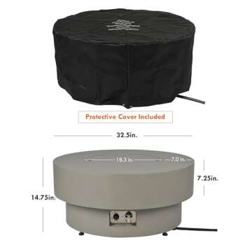 BAIDE Home Propane Outdoor Fire Pit Table, Flint & Concrete Look 33-inch Round Patio Gas Fire Table 50,000 BTU w/Lid, Fire Glass, Heavy Duty Rain Cover, Pre-Attached 10ft Propane Hose
