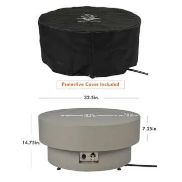 BAIDE Home Propane Outdoor Fire Pit Table, Flint & Concrete Look 33-inch Round Patio Gas Fire Table 50,000 BTU w/Lid, Fire Glass, Heavy Duty Rain Cover, Pre-Attached 10ft Propane Hose