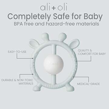 Ali+Oli Baby Teether & Rattle (Taupe Giraffe) Baby Teething Relief, Silicone Teethers for Babies 3+ Months, Baby Teething Toys w/Multi-Textured Surface, BPA Free & Freezable Teethers for Babies
