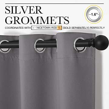 NICETOWN Noise Reducing Blackout Curtains 84" Long for Bedroom, Grey, 42" Wide, 2 Panels, Thermal Insulated Room Darkening Drapes for Home Family Decorations