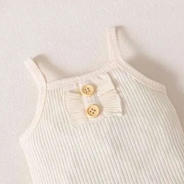 GRNSHTS Infants Baby Girls Summer Shorts Set Knit Sleeveless Romper Bodysuit+Floral Bloomers+Headband Clothes Outfit (Beige, 6-12Months)