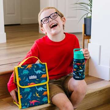 Wildkin Kids 14 oz Reusable BPA-Free Stainless Steel Water Bottle with Leak Proof Lid for Boys & Girls, Insulated, Durable, and Easy to Clean Water Bottles for Toddlers - Jurassic Dinosaurs