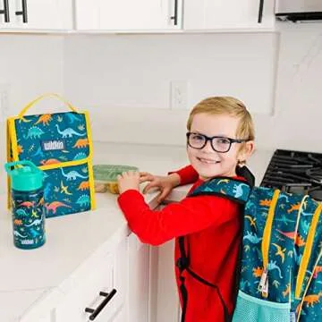 Wildkin Kids 14 oz Reusable BPA-Free Stainless Steel Water Bottle with Leak Proof Lid for Boys & Girls, Insulated, Durable, and Easy to Clean Water Bottles for Toddlers - Jurassic Dinosaurs