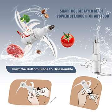 Electric Food Chopper, 5-Cup Food Processor by Homeleader, 1.2L Glass Bowl Grinder for Meat, Vegetables, Fruits and Nuts, Stainless Steel Motor Unit and 4 Sharp Blades, 300W