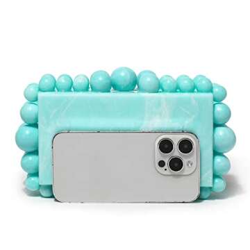 SharPlus Acrylic Beaded Pearl Clutch Purse for Women, Handmade Marble Evening Bag Handbag for Prom Party Bridal Wedding (aqua)