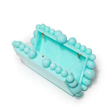 SharPlus Acrylic Beaded Pearl Clutch Purse for Women, Handmade Marble Evening Bag Handbag for Prom Party Bridal Wedding (aqua)