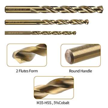 CaRoller Drill Bit Set - M35 Cobalt Drill Bit - 15 Pcs High Speed Steel Twist Jobber Length Drill Set 1/16"-3/8" for Hardened Metal, Stainless Steel, Cast Iron, Wood and Plastic with Round Shank