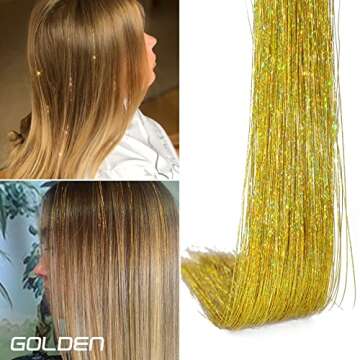 SEPTBEAM Clip in Hair Tinsel Extensions Golden Highlights for Hair 20.5 Inch 6pcs Each Pack Multi-Co...