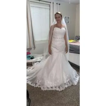 White Plus Size Wedding Dress Lace Long Wedding Dresses Mermaid Bridal Gown for Women Size 18W