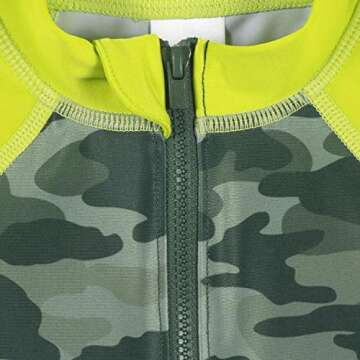 Gerber Boys' Toddler Long Sleeve One Piece Sun Protection Rashguard Swimsuit, Green Gator, 0-3 Months