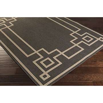 Mark&Day Outdoor Rugs, 6x9 Natalie Cottage Indoor/Outdoor Black/Camel Area Rug, Non Shedding Black Brown Carpet for Patio, Porch, Deck, Bedroom, Living Room or Kitchen (5'11" x 8'10")