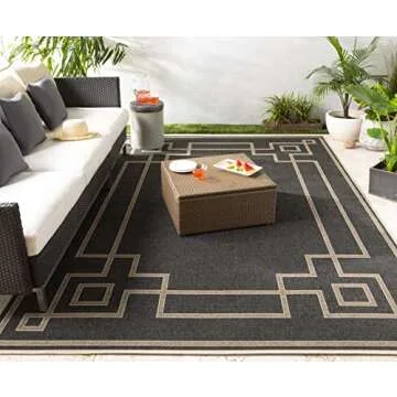 Mark&Day Outdoor Rugs, 6x9 Natalie Cottage Indoor/Outdoor Black/Camel Area Rug, Non Shedding Black Brown Carpet for Patio, Porch, Deck, Bedroom, Living Room or Kitchen (5'11" x 8'10")