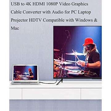 Ankky USB to HDMI Adapter Cable 6.6FT, USB to HDMI Cable Male to Male Full 1080P HD Display Cable Audio Video Converter Cord for PC/Laptop to Monitor/HDTV/Projector Supports Windows 7/8/10 (2M)