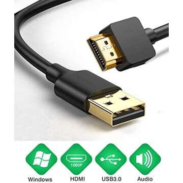 Ankky USB to HDMI Adapter Cable 6.6FT, USB to HDMI Cable Male to Male Full 1080P HD Display Cable Audio Video Converter Cord for PC/Laptop to Monitor/HDTV/Projector Supports Windows 7/8/10 (2M)