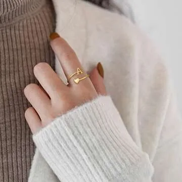 Initial Rings for Teen Girls, Heart Ring Stackable Rings for Women Teen Girl Gifts Trendy Stuff | Gold Rings for Girls Women Letter K Rings for Teenager Girls Gifts Valentines Gifts for Teen Girls