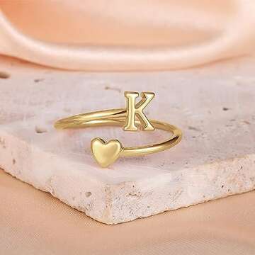 Initial Rings for Teen Girls, Heart Ring Stackable Rings for Women Teen Girl Gifts Trendy Stuff | Gold Rings for Girls Women Letter K Rings for Teenager Girls Gifts Valentines Gifts for Teen Girls