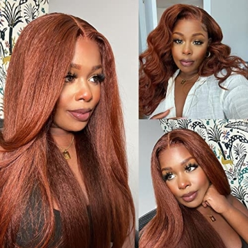 UNICE Reddish Brown Kinky Straight 13X4 Lace Front Wig