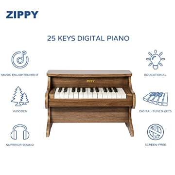ZIPPY Kids Piano Keyboard, 25 Keys Digital Piano for Kids, Mini Music Educational Instrument Toy, Wo...