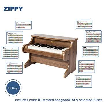 ZIPPY Kids Piano Keyboard, 25 Keys Digital Piano for Kids, Mini Music Educational Instrument Toy, Wood Piano for Toddlers Girls Boys, Walnut