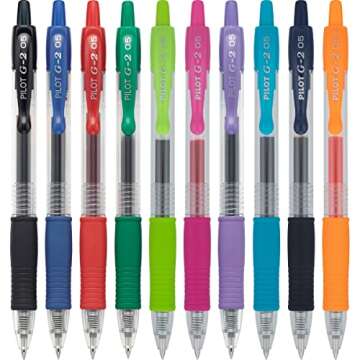 Pilot G2 Premium Retractable Gel-Ink Rolling Ball Pens, Extra Fine Point (0.5mm), Assorted, 10/Pk (14168)