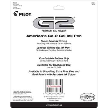 Pilot G2 Premium Retractable Gel-Ink Rolling Ball Pens, Extra Fine Point (0.5mm), Assorted, 10/Pk (14168)