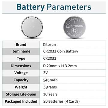 KITOSUN CR2032 Batteries 3V Lithium Cell - Coin Button Lithium Batteries for Apple AirTag Car Key Fob Remote LED Light Candles Glucose Monitor Doorbell Air Tag 3 Volt 2032 Battery Replacement