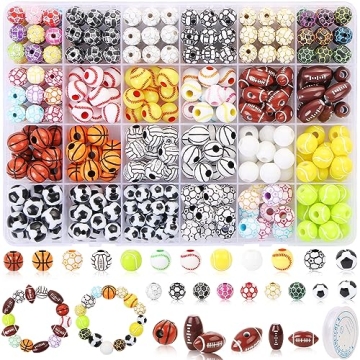 400 Pcs Sports Ball Beads for Jewelry Making - Unique Acrylic Craft Set with Storage Box