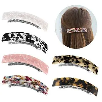 Hair Barrettes for Women Ladies, Funtopia 6 Pack Elegant French Design Barrettes Tortoise Shell Automatic Hair Clip for Medium and Thick Hair, Fashion Acrylic Ponytail Holders Barrettes for Daily Wear