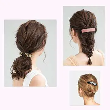 Hair Barrettes for Women Ladies, Funtopia 6 Pack Elegant French Design Barrettes Tortoise Shell Automatic Hair Clip for Medium and Thick Hair, Fashion Acrylic Ponytail Holders Barrettes for Daily Wear