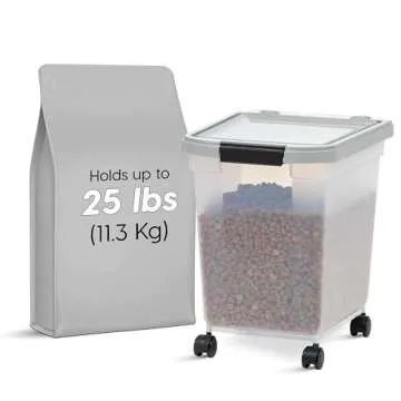 IRIS USA WeatherPro Airtight Dog Food Storage Container, Up to 25 lbs, Removable Wheels, for Dog Cat...