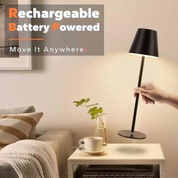 Cordless Table Lamp, Rechargeable LED Night Light, 3 Color Stepless Dimmable Desk Lamp, Minimalist Portable Table Lamp, Battery Operated Lamp for Home Couple Dinner Restaurant Bedroom Cafe Camping